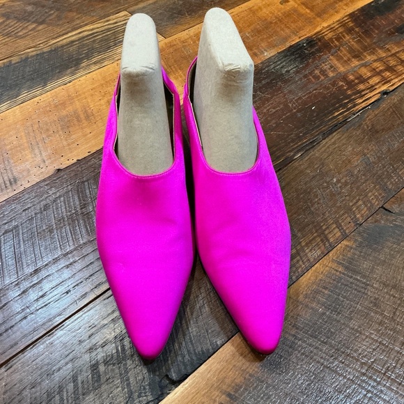 Kiki Price Babouche Heels Fire Pink Satin Pointed Toe Pumps  Made in Italy - Picture 3 of 11